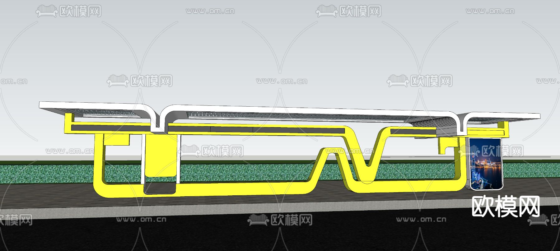 现代公交车站su模型下载（渲染图3）
