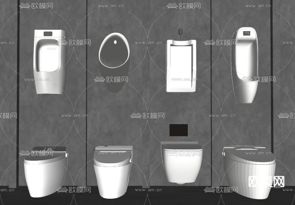 现代马桶 小便池su模型下载（渲染图2）