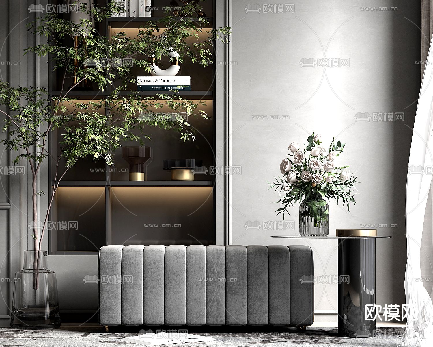 轻奢沙发凳 角几su模型下载（渲染图1）