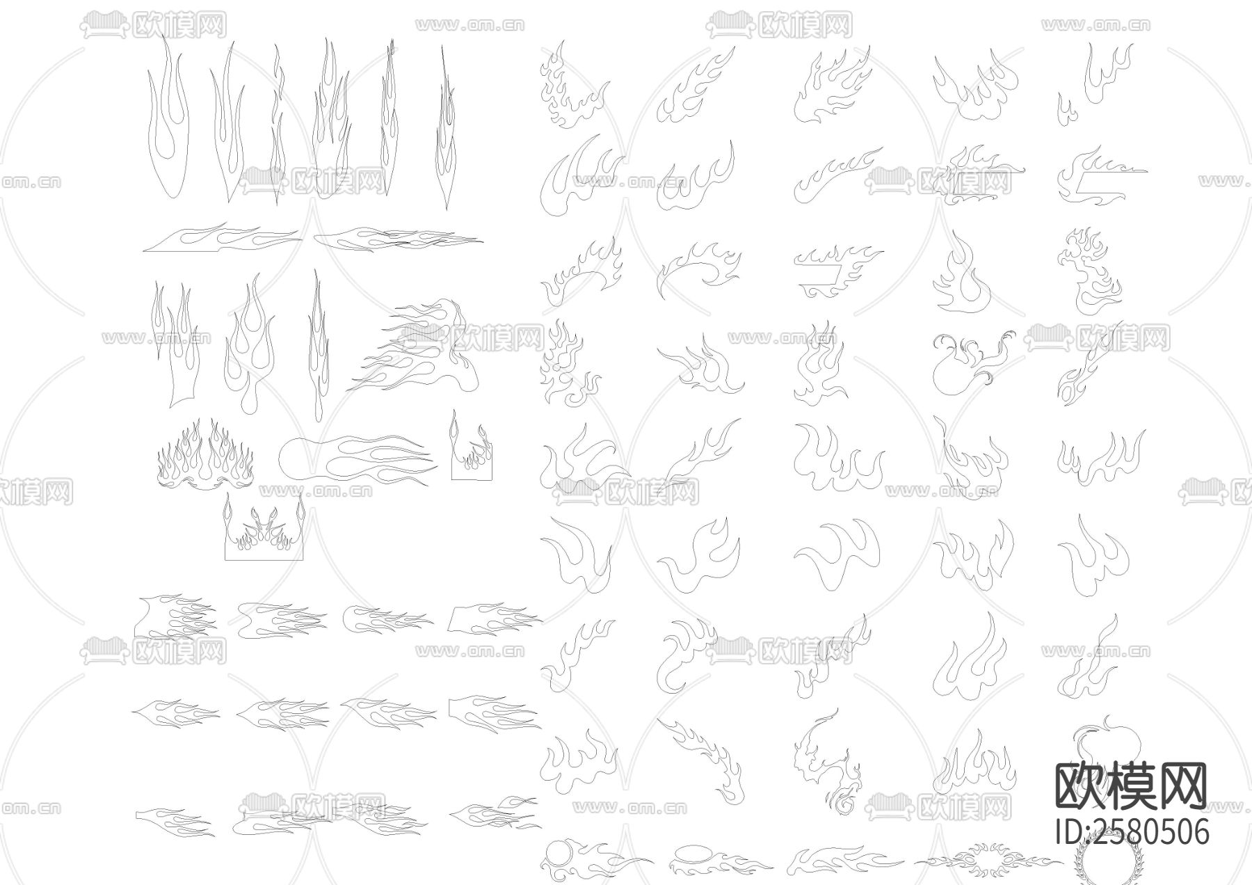 二百款火焰图腾装饰图案CAD施工图下载（渲染图7）