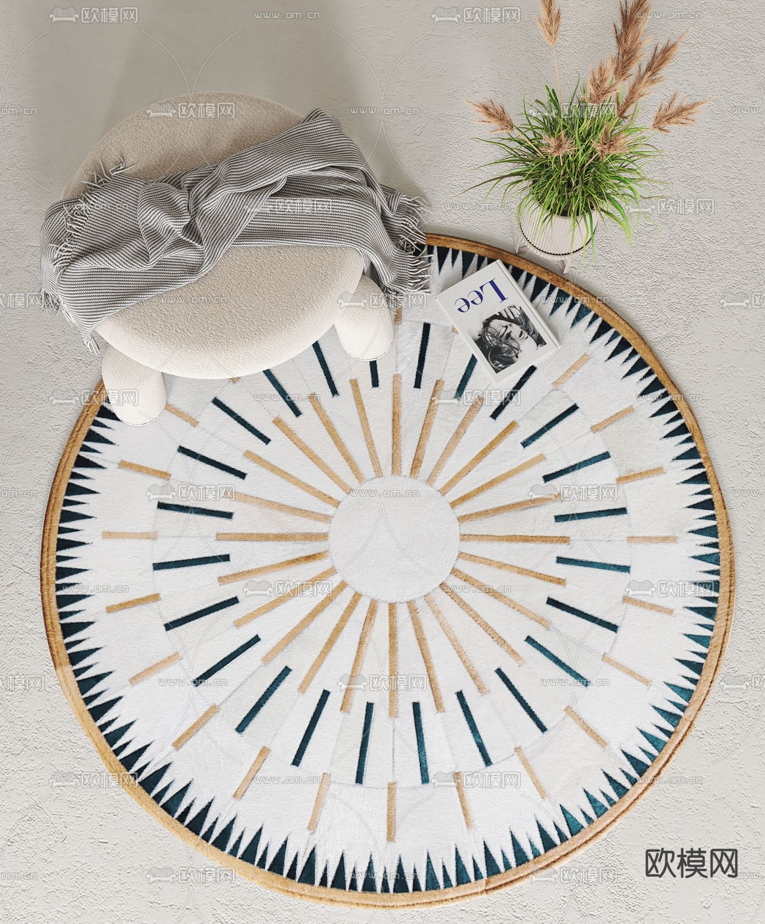 现代圆形地毯su模型下载（渲染图1）