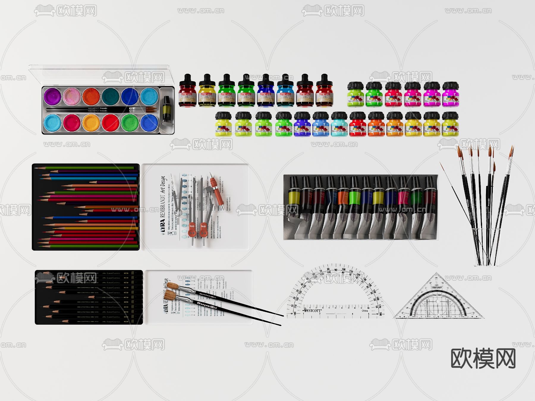 美术画具 颜料画笔3d模型下载