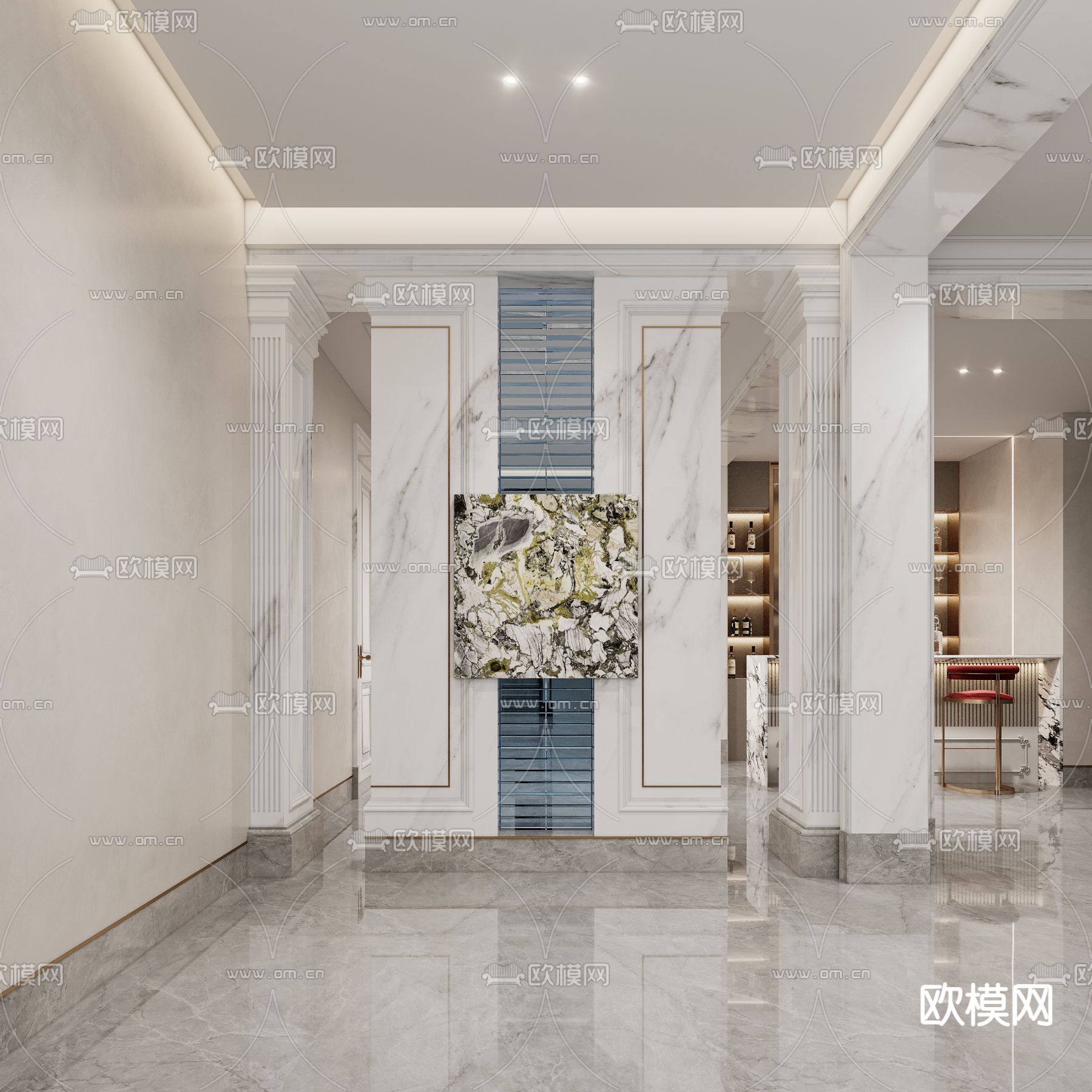 简欧玄关过道 入户门厅3d模型下载