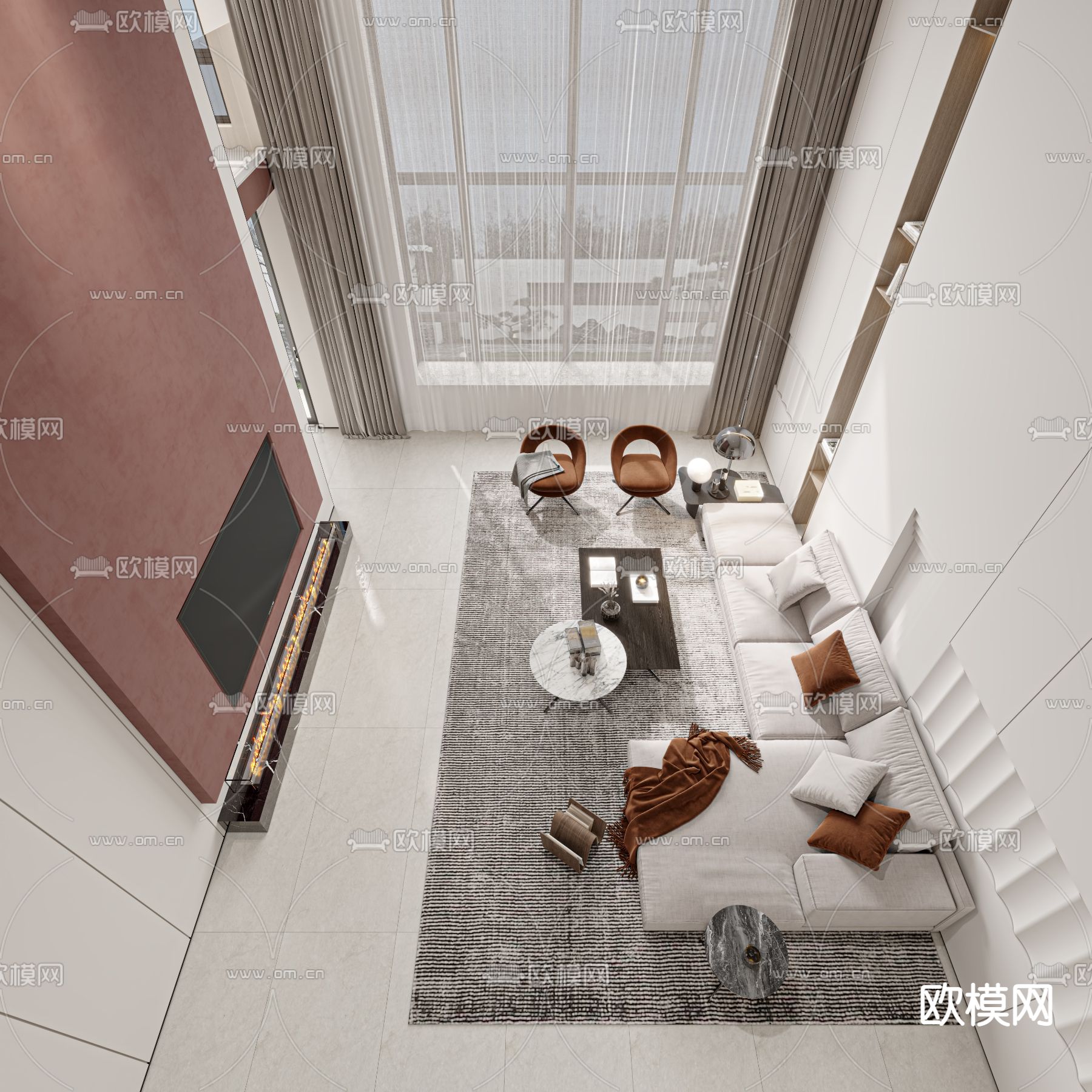 现代别墅大堂3d模型下载（渲染图2）