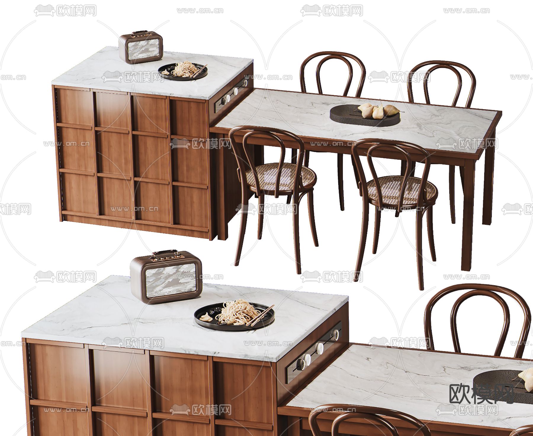 侘寂中岛餐桌椅su模型下载（渲染图1）