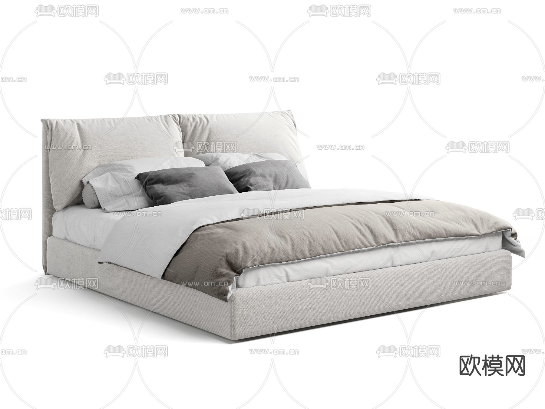 现代双人床3d模型下载