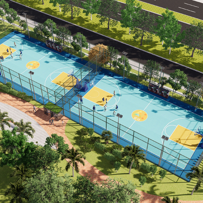  绿地篮球场su模型 