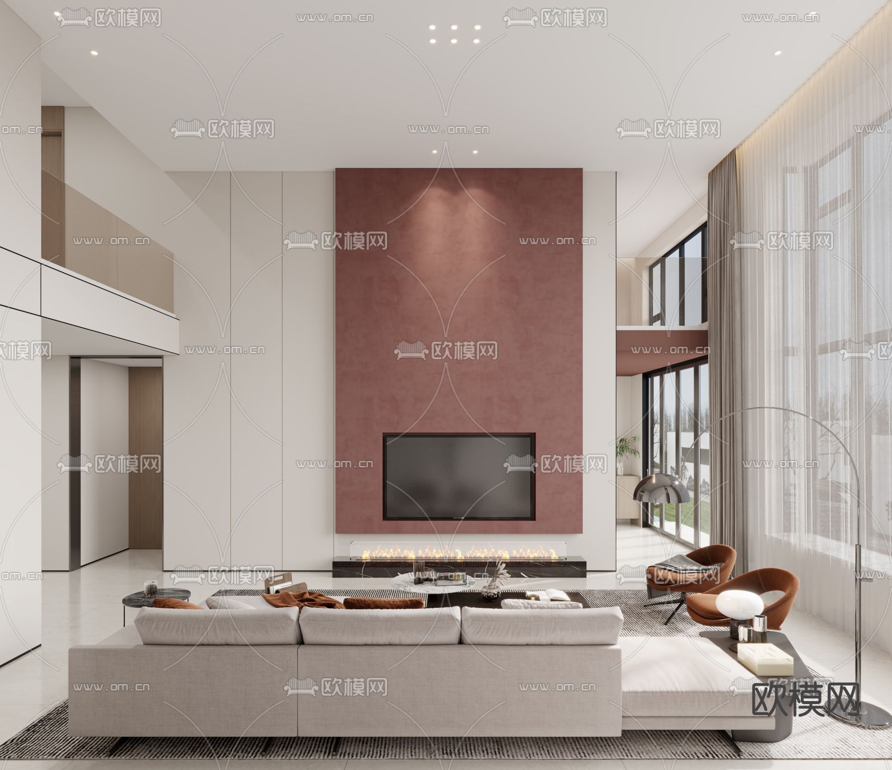 现代别墅大堂3d模型下载（渲染图4）