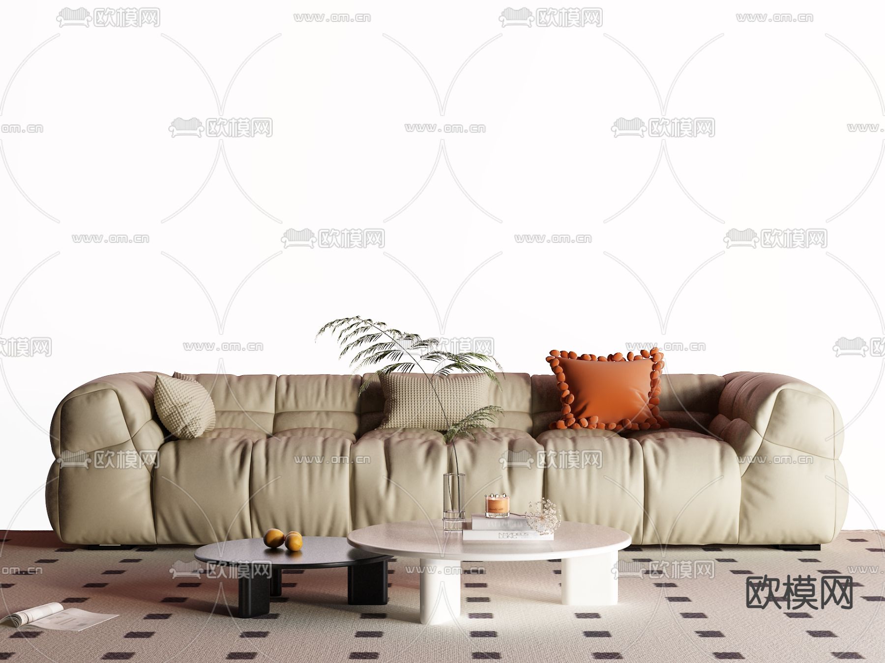 现代布艺沙发 多人沙发3d模型下载