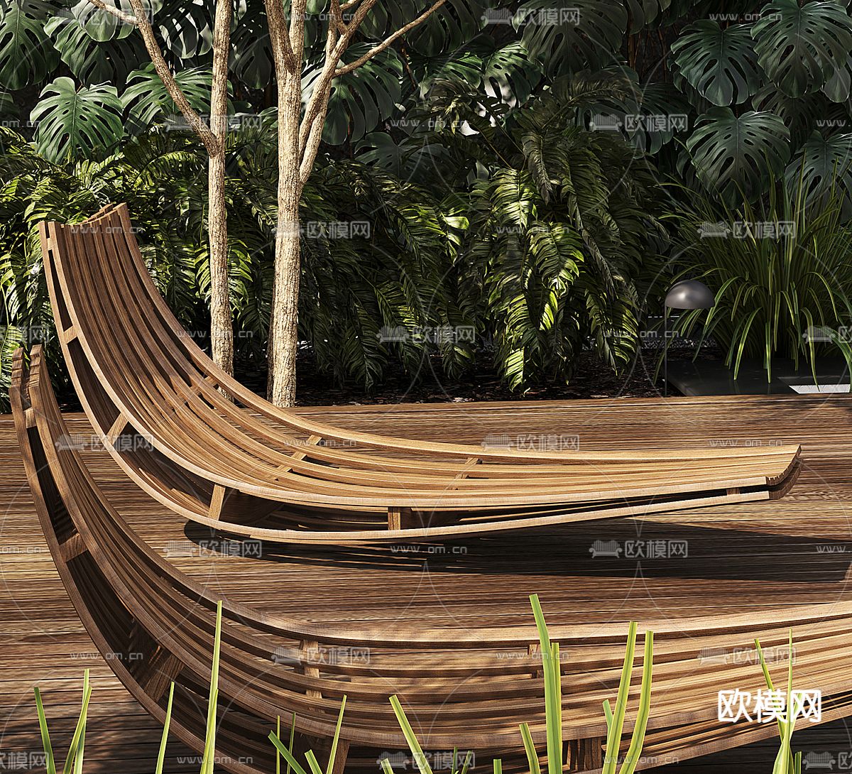 别墅游泳池 泳池椅 躺椅3d模型下载（渲染图2）