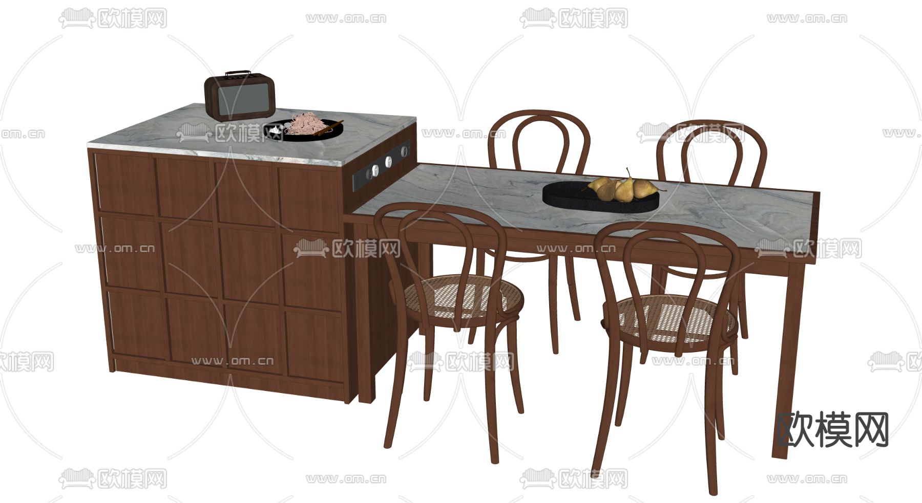 侘寂中岛餐桌椅su模型下载（渲染图2）