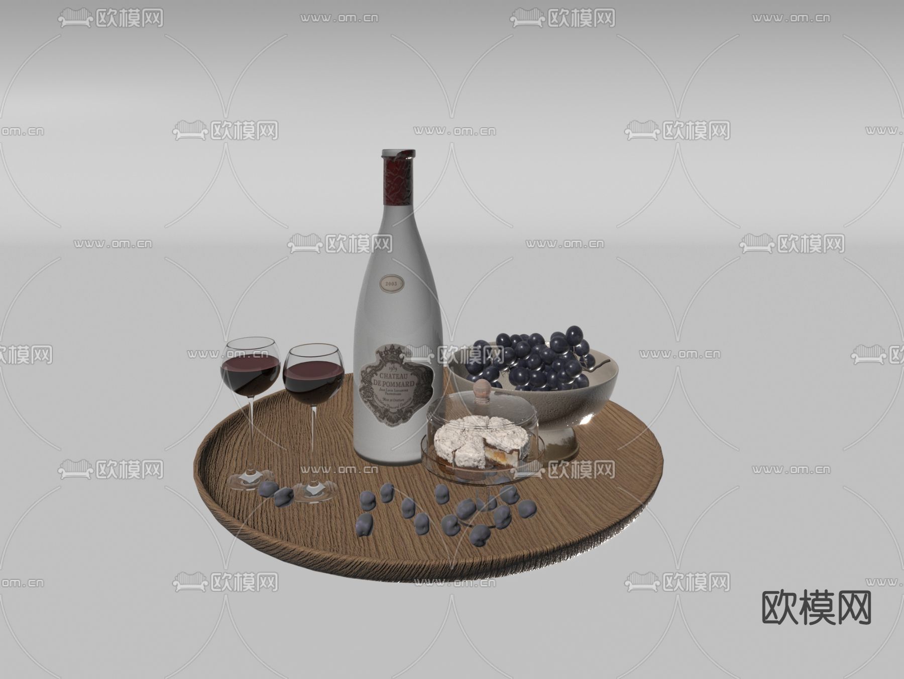 红酒 酒杯 葡萄su模型下载（渲染图2）