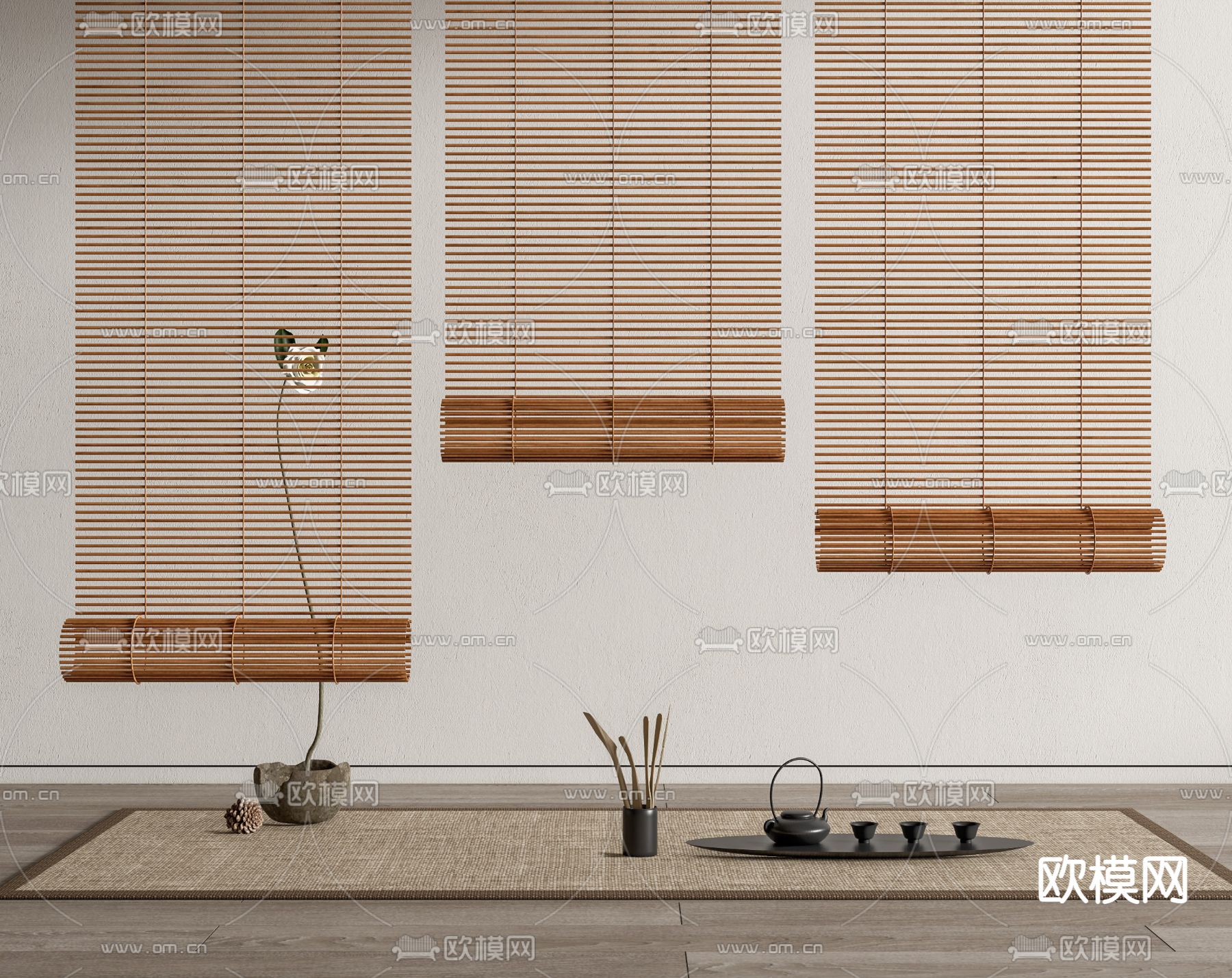 新中式卷帘 隔断su模型下载（渲染图1）