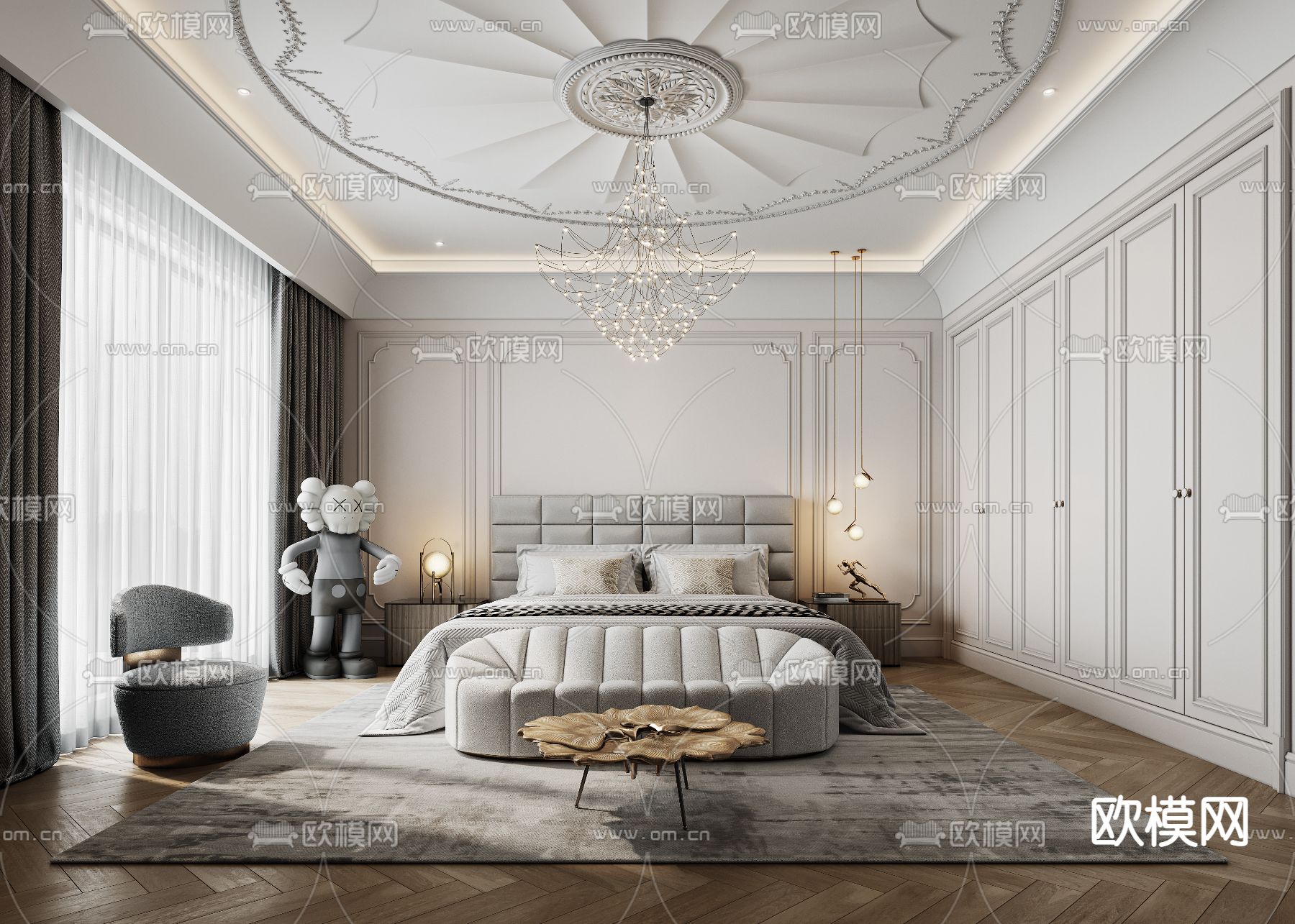 法式卧室 主人房3d模型下载（渲染图1）