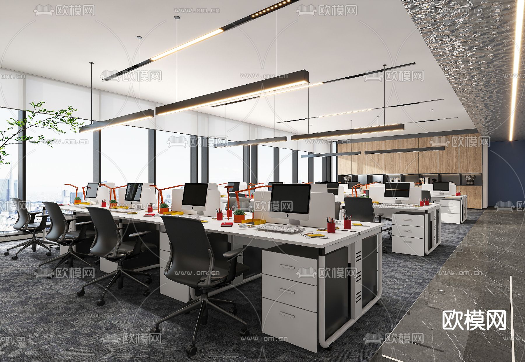敞开式办公区 办公室3d模型下载