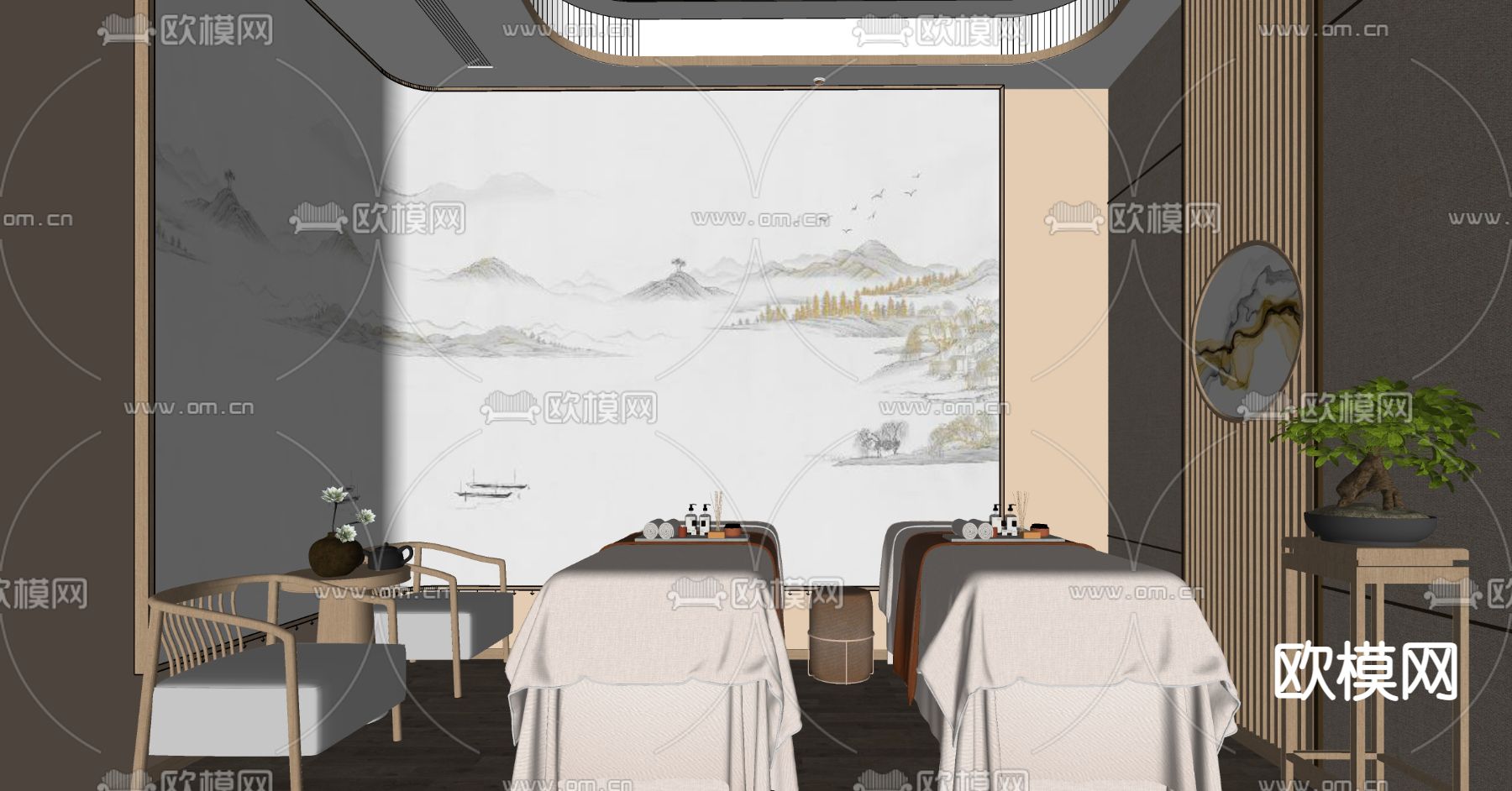 中医推拿馆 按摩店su模型下载（渲染图2）