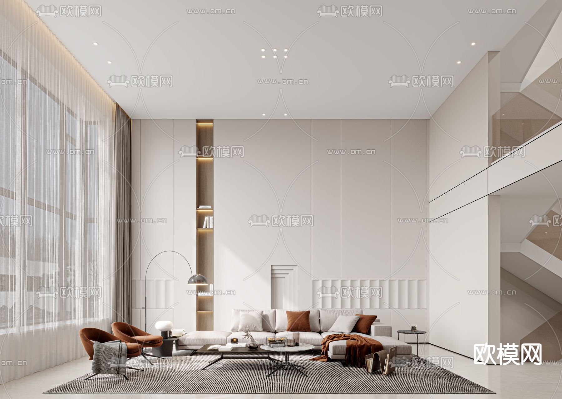 现代别墅大堂3d模型下载（渲染图1）