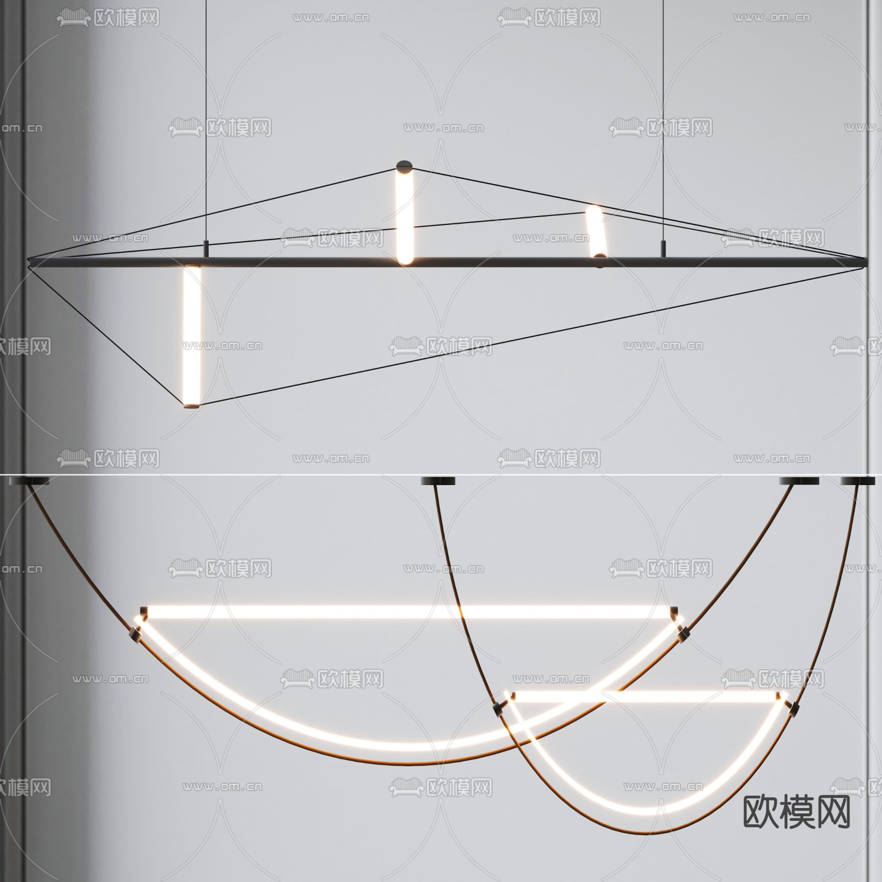 线性吊灯 创意吊灯3d模型下载（渲染图1）