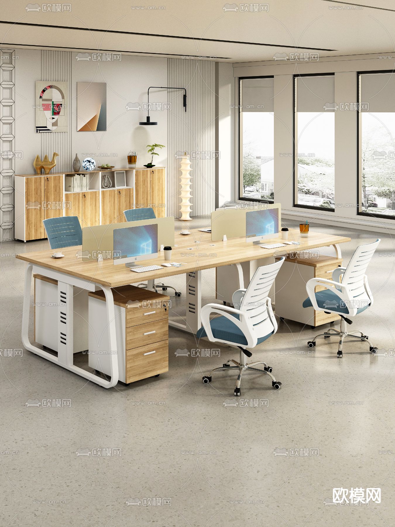 卡位办公桌 工位3d模型下载