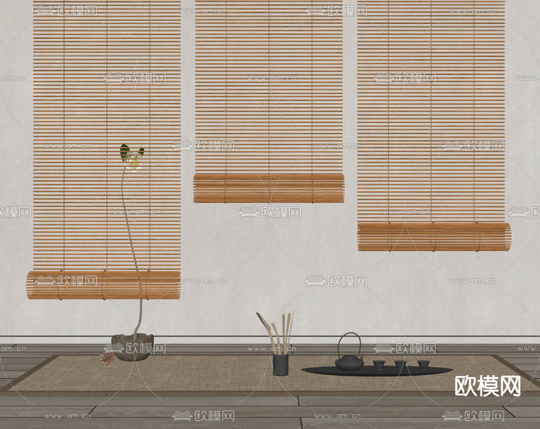 新中式卷帘 隔断su模型下载（渲染图2）