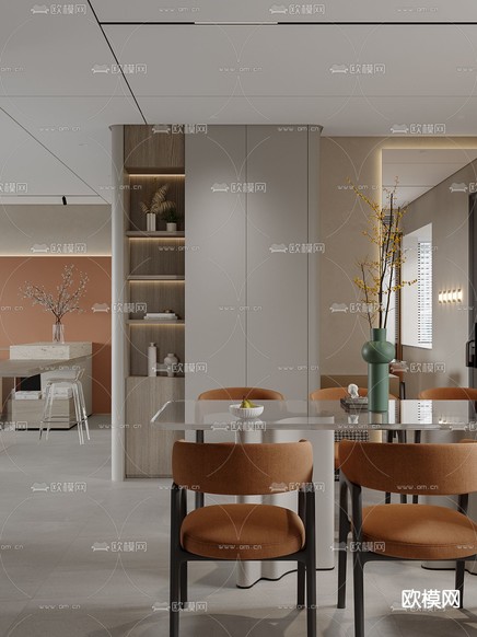 现代客厅 餐厅3d模型下载(渲染图4)