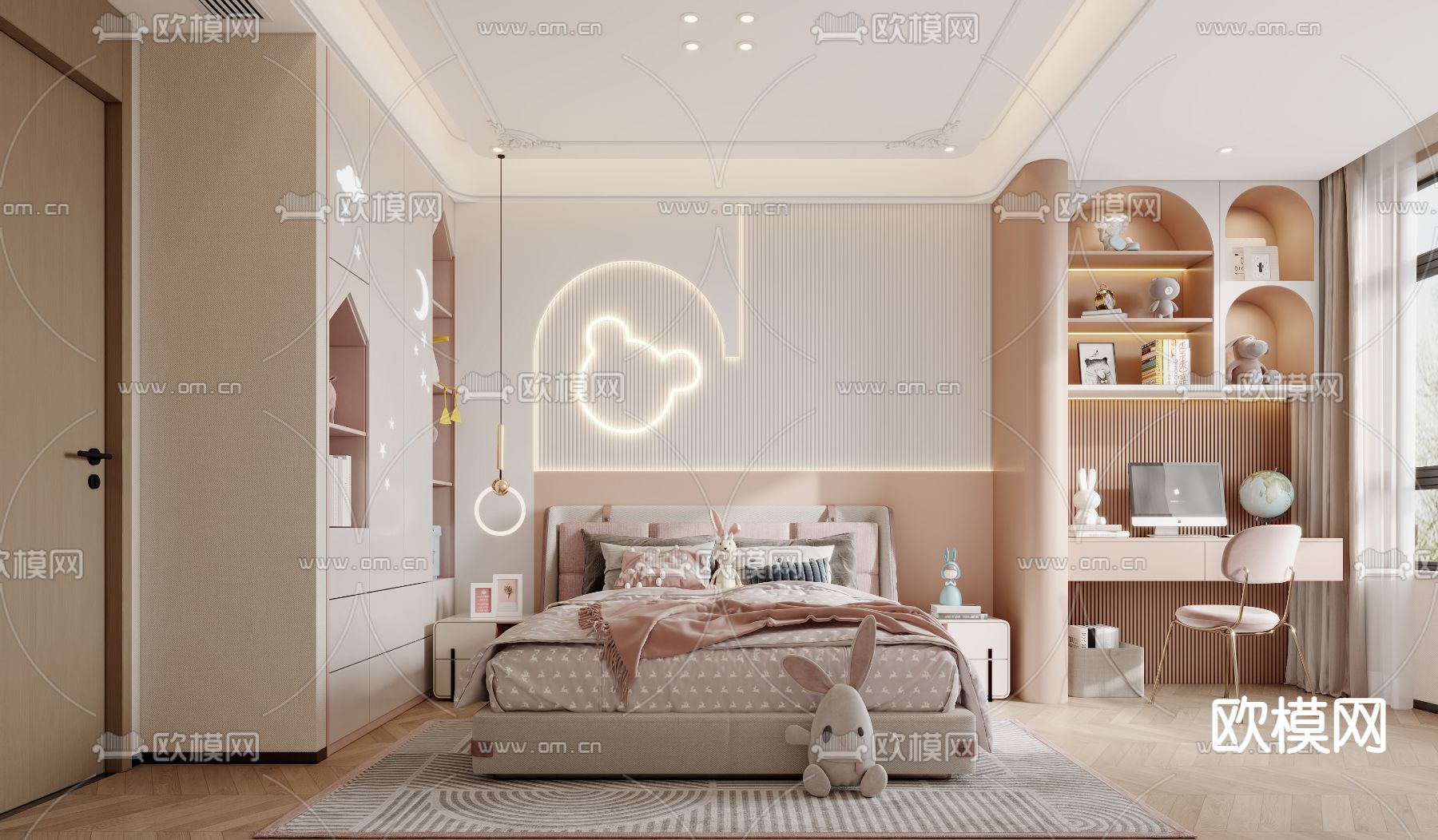 北欧卧室 女孩房 公主房3d模型下载
