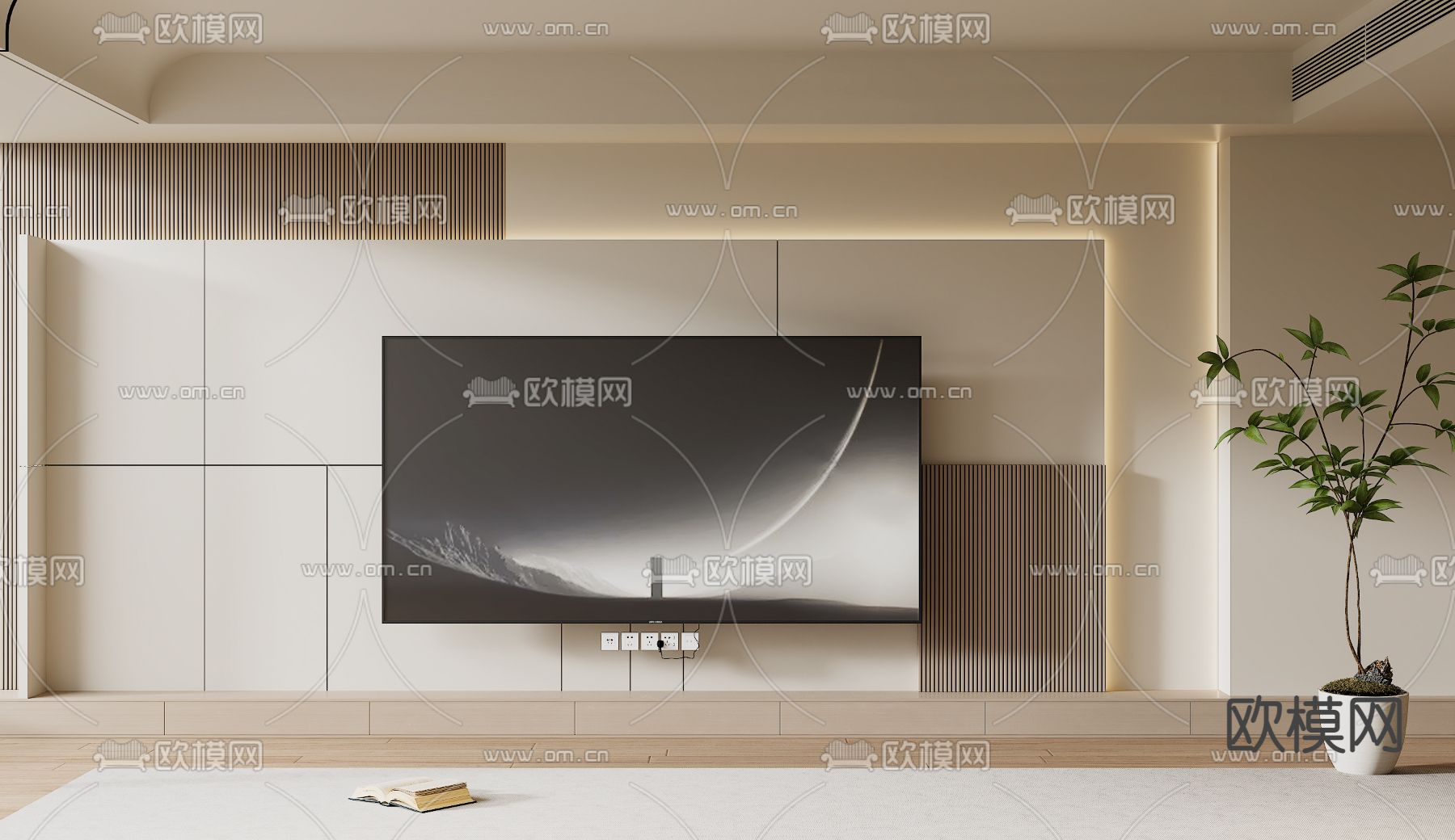 奶油风电视背景3d模型下载