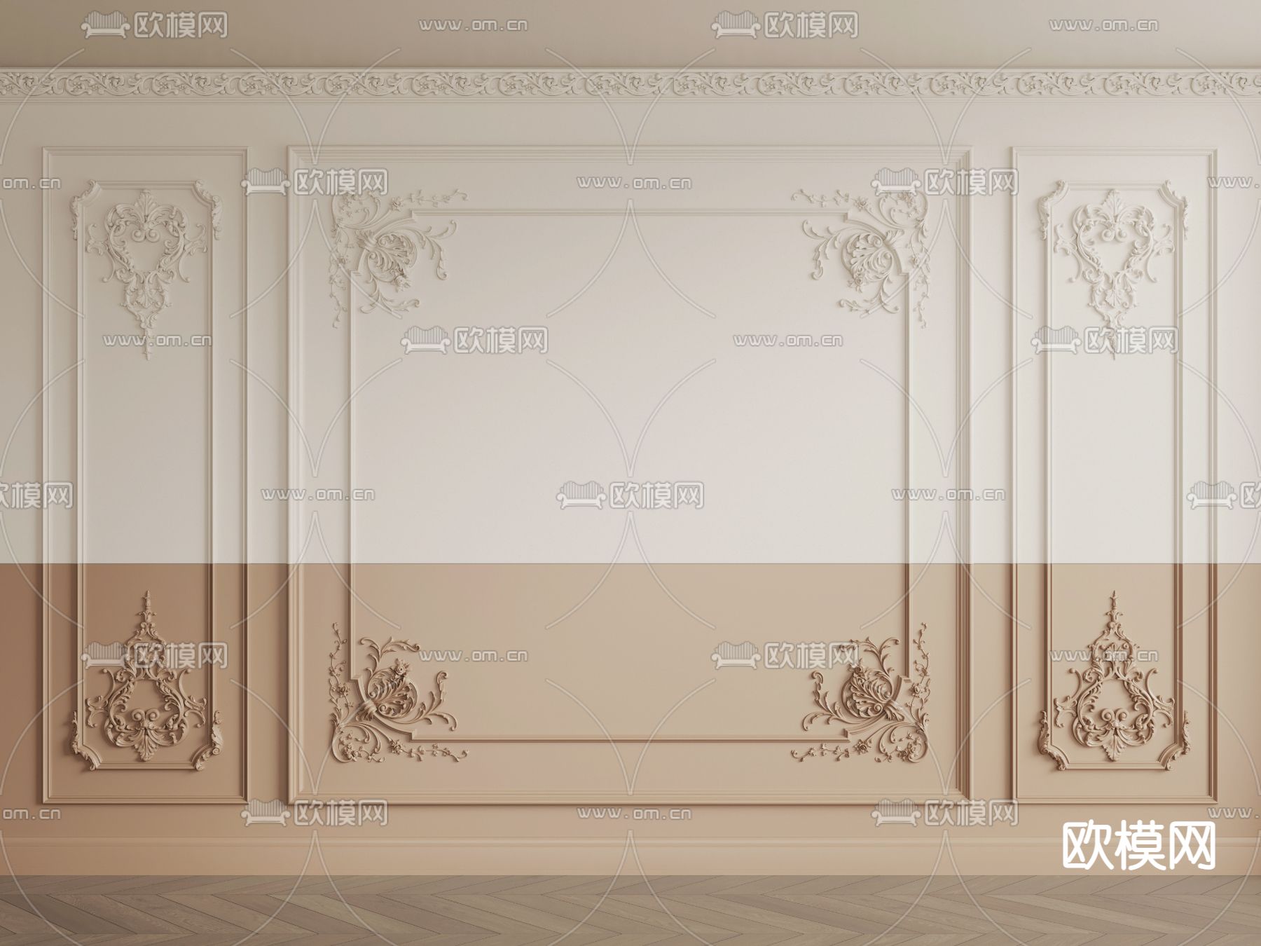 法式石膏线 雕花背景 线条3d模型下载
