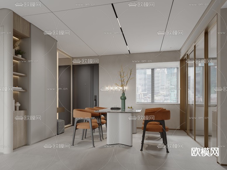 现代客厅 餐厅3d模型下载(渲染图3)