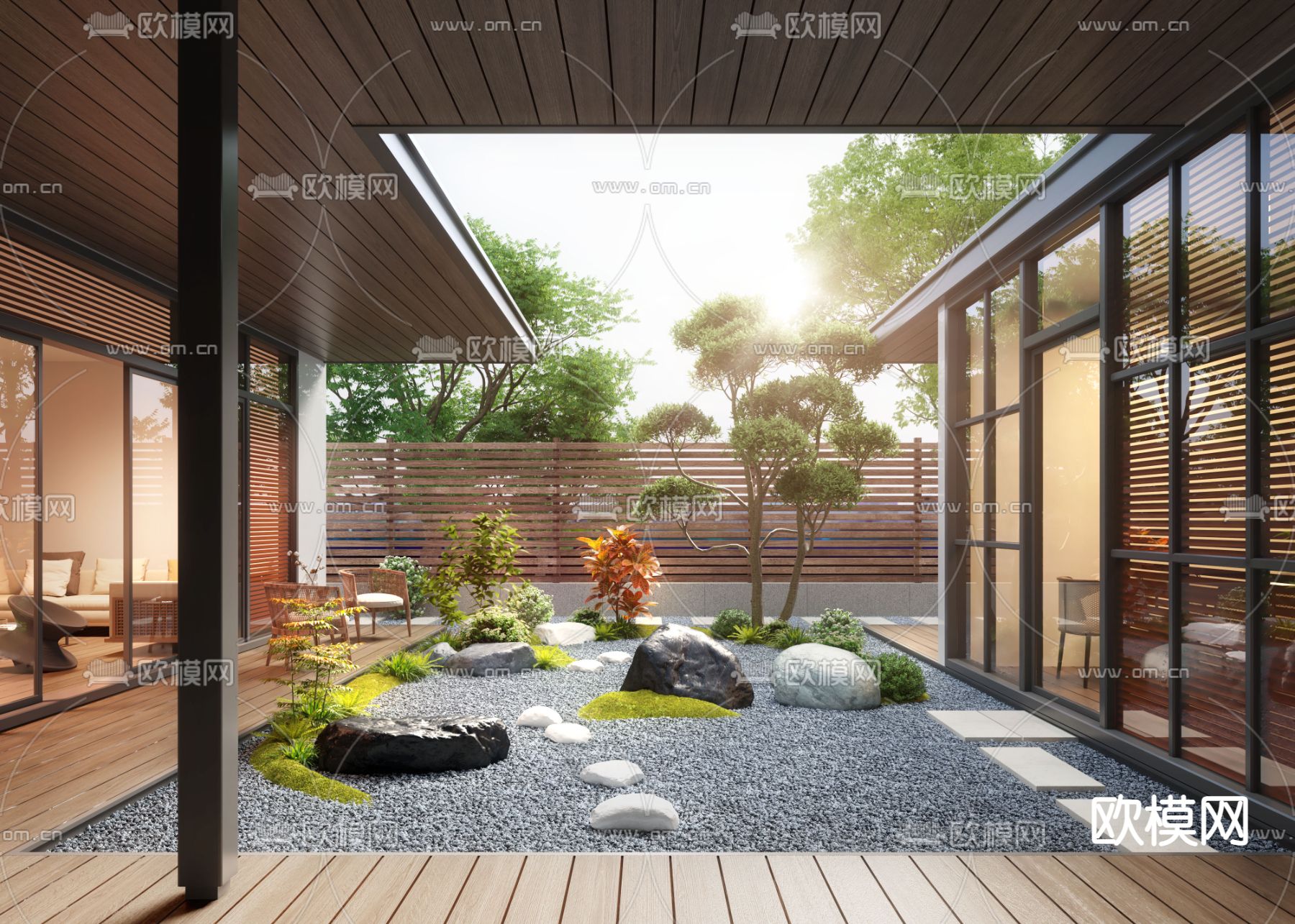 新中式庭院 花园3d模型下载