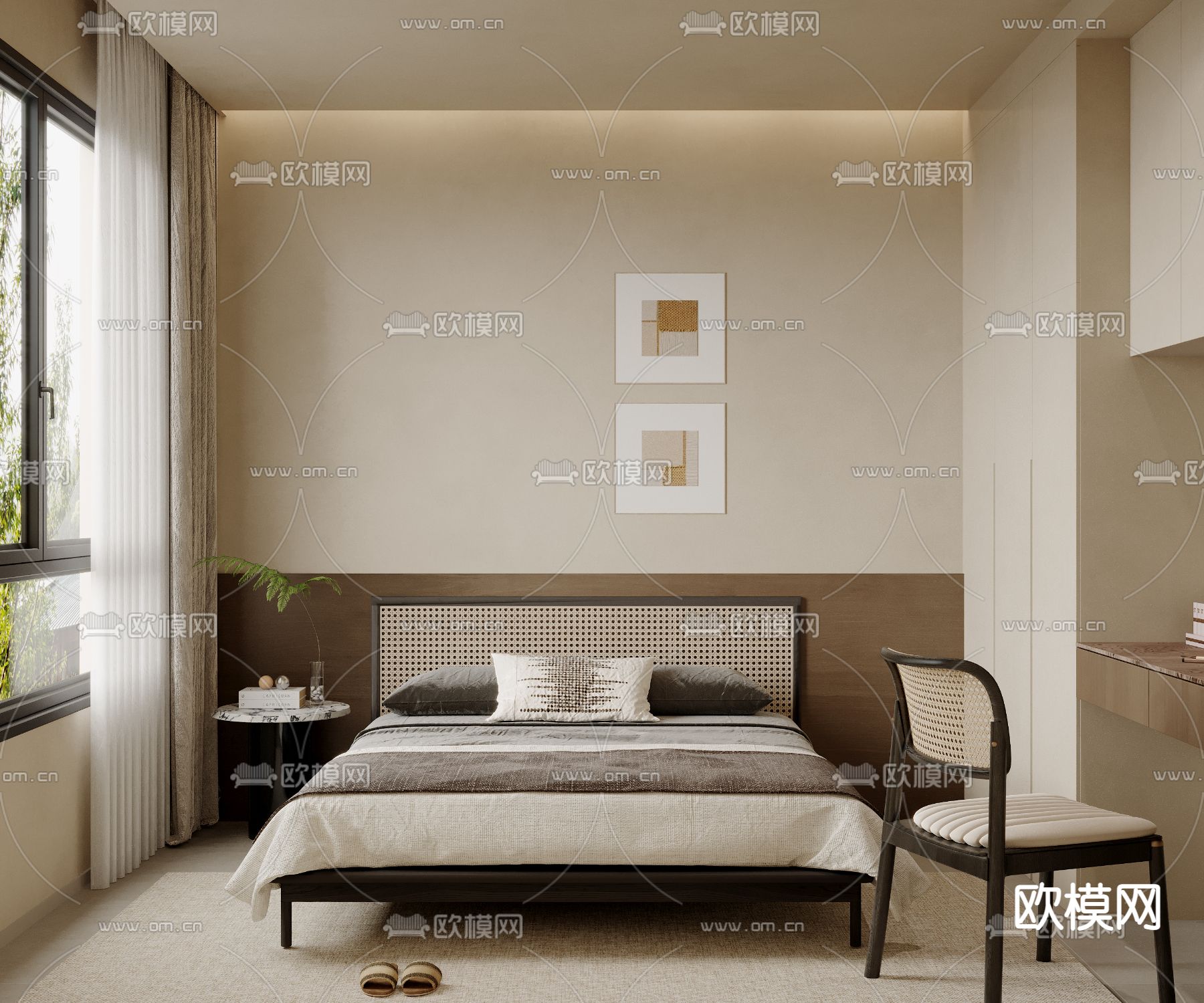 侘寂风卧室 次卧 客卧3d模型下载_ID14027199_3dmax免费模型-欧模网