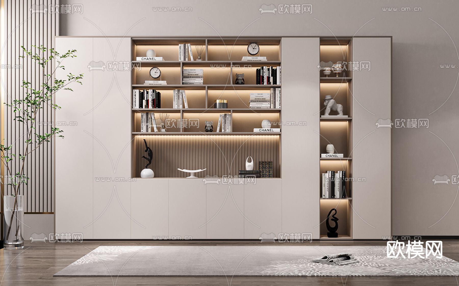 现代书柜 陈列柜3d模型下载