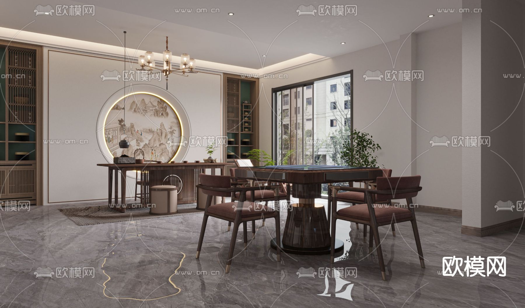 新中式茶室 别墅地下室 免费3d模型下载_ID14017479_3dmax免费模型-欧模网
