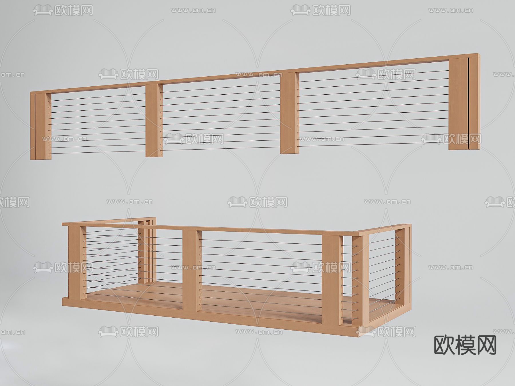 新中式栏杆 护栏免费3d模型下载