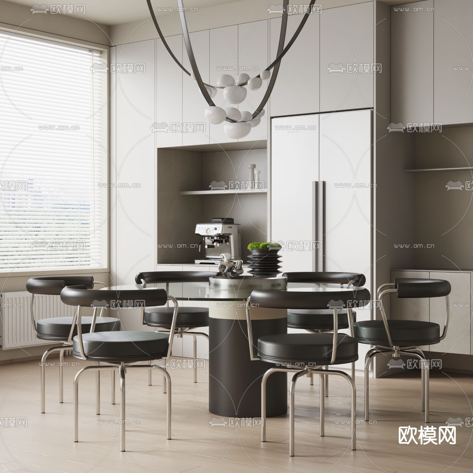 圆形餐桌椅3d模型下载