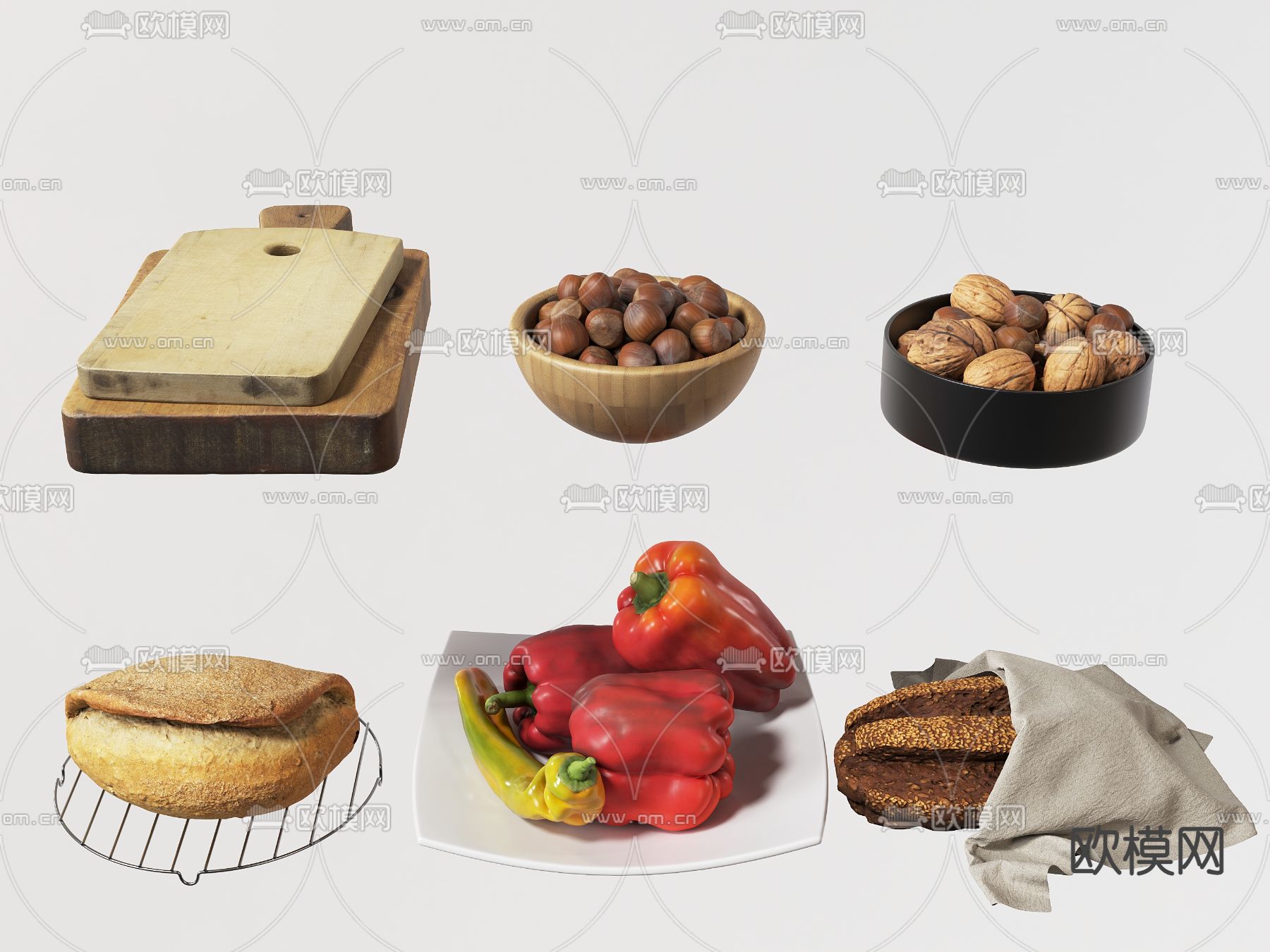 蔬菜水果 面包 核桃3d模型下载