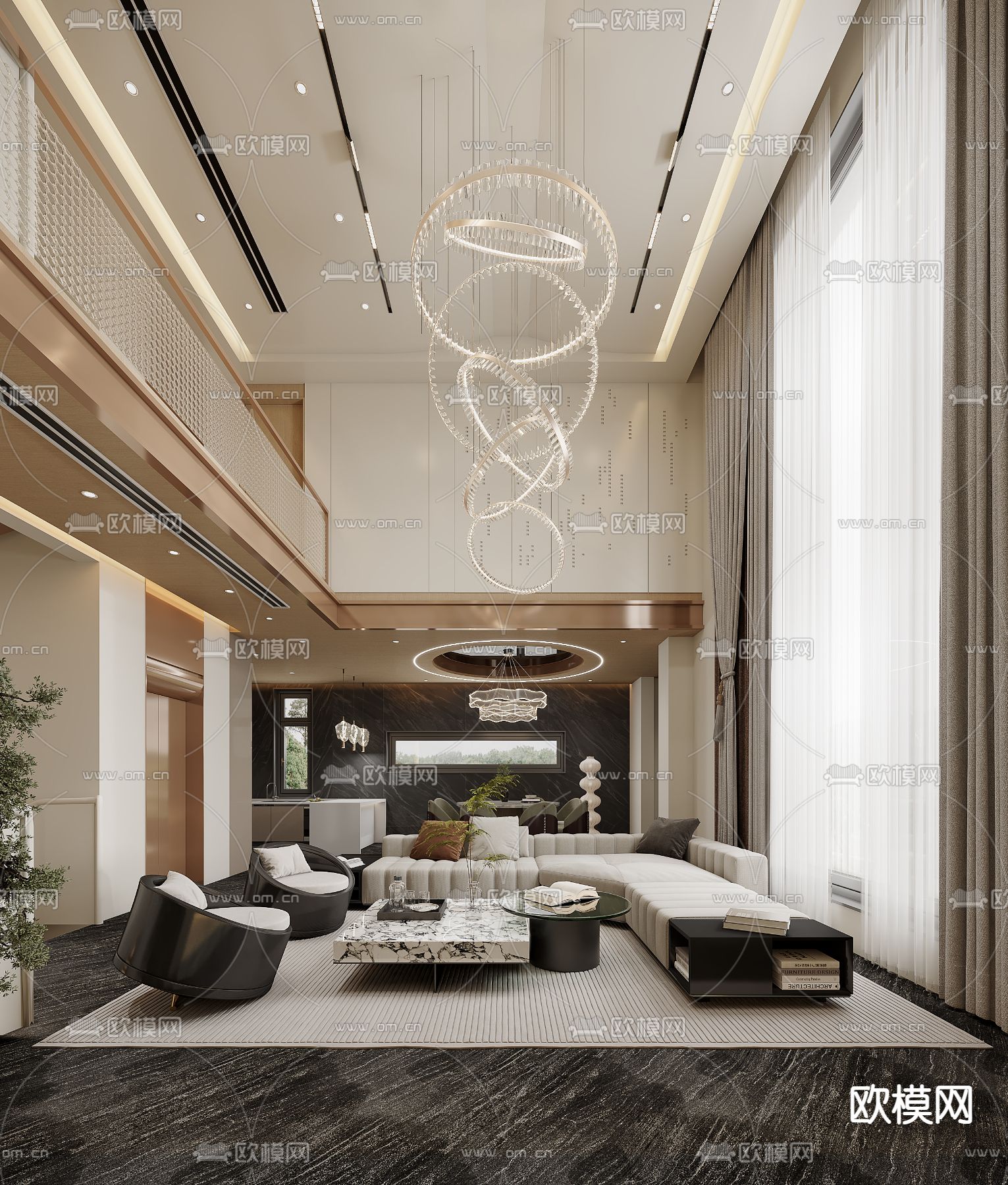 别墅客厅 别墅大堂3d模型下载