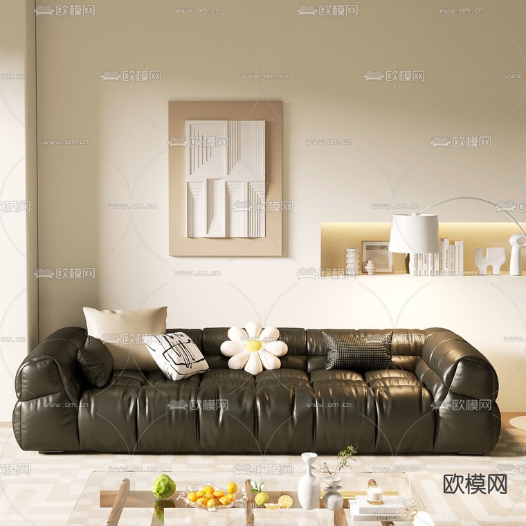 奶油风沙发 皮沙发3d模型下载_ID14031697_3dmax免费模型-欧模网