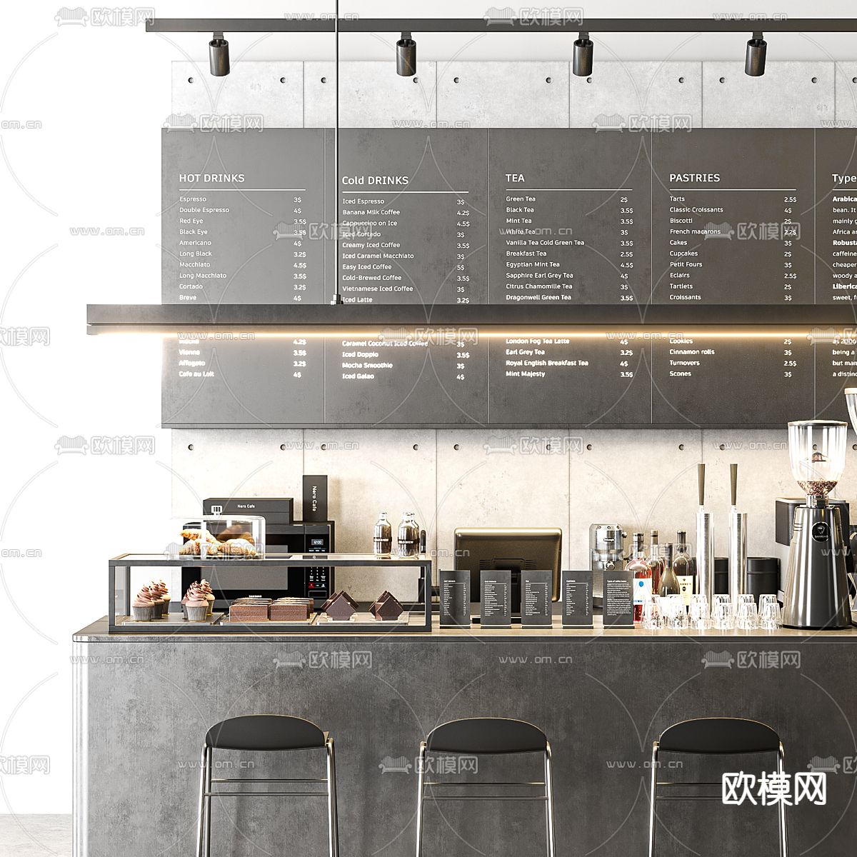 咖啡厅吧台 操作台3d模型下载（渲染图2）