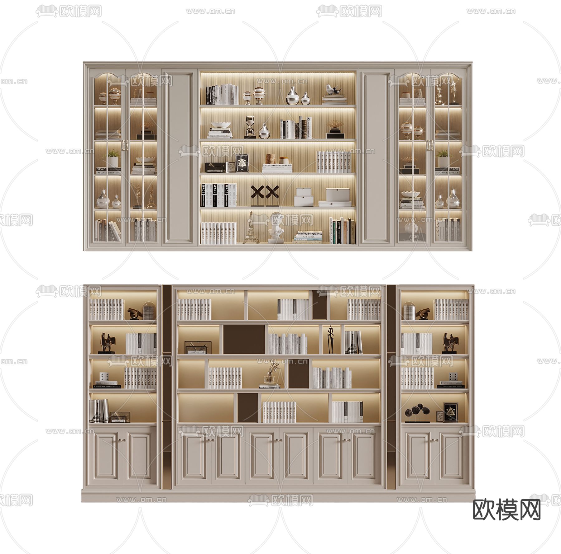 美式书柜su模型下载（渲染图1）