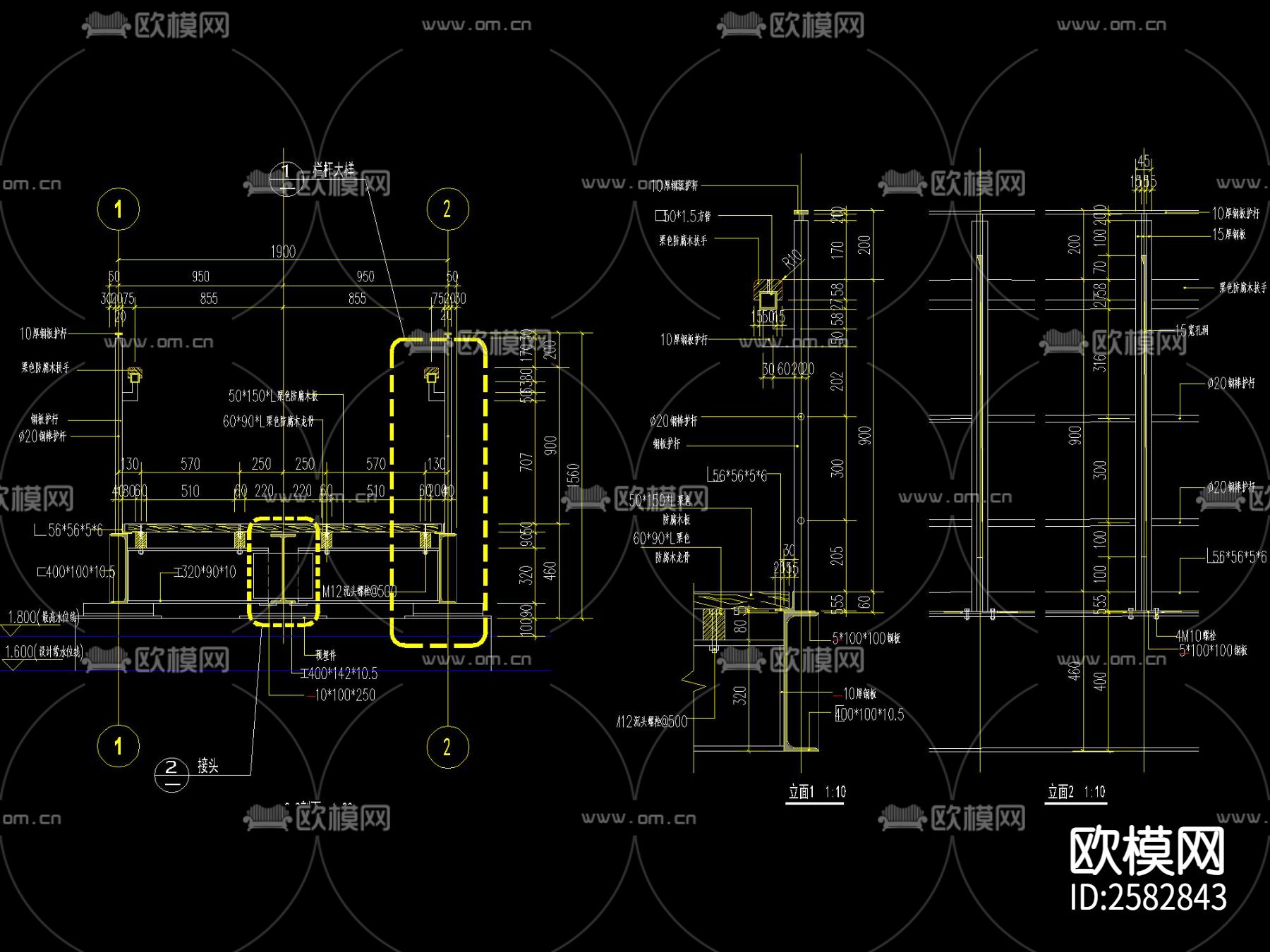 新中式钢木结构桥三套CAD施工图下载（渲染图4）