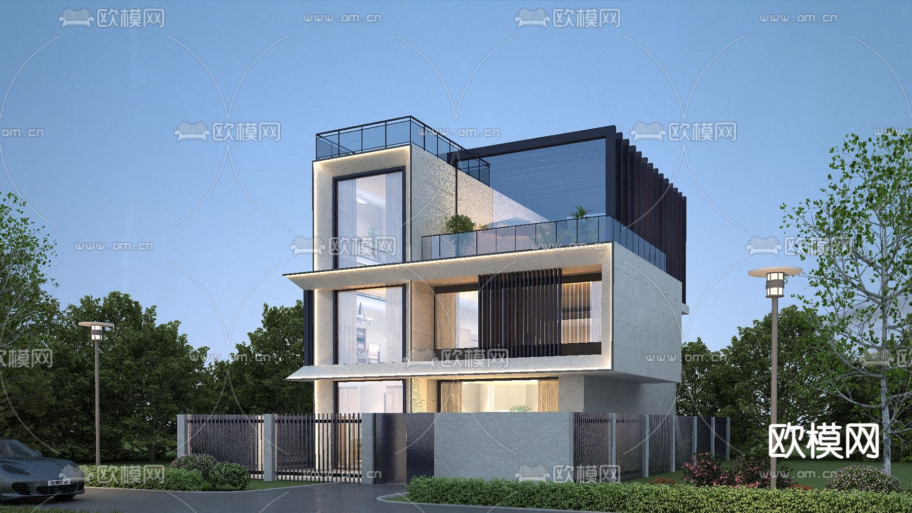 独栋别墅外观3d模型下载（渲染图2）