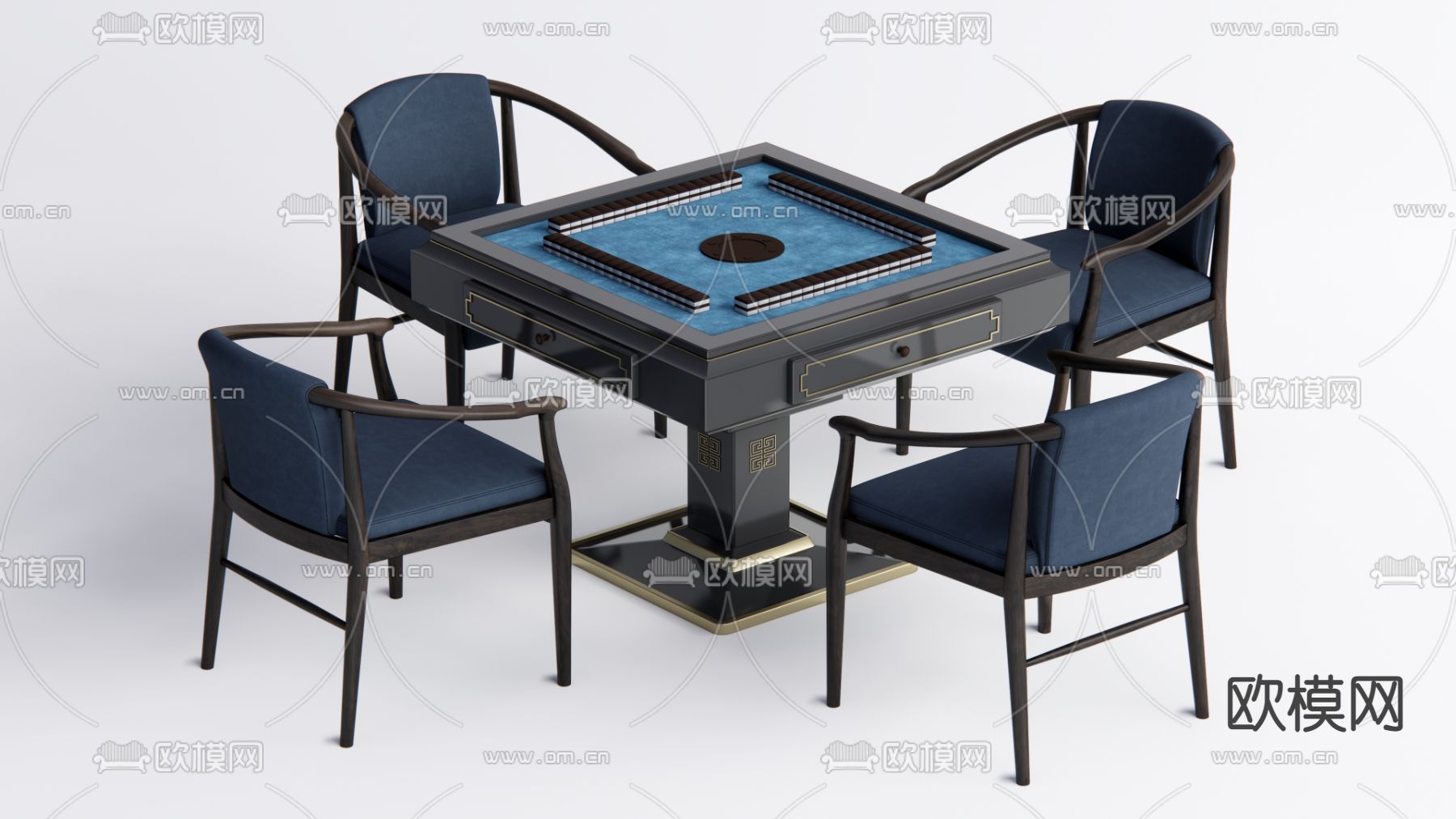 新中式娱乐桌 棋牌桌su模型下载（渲染图1）