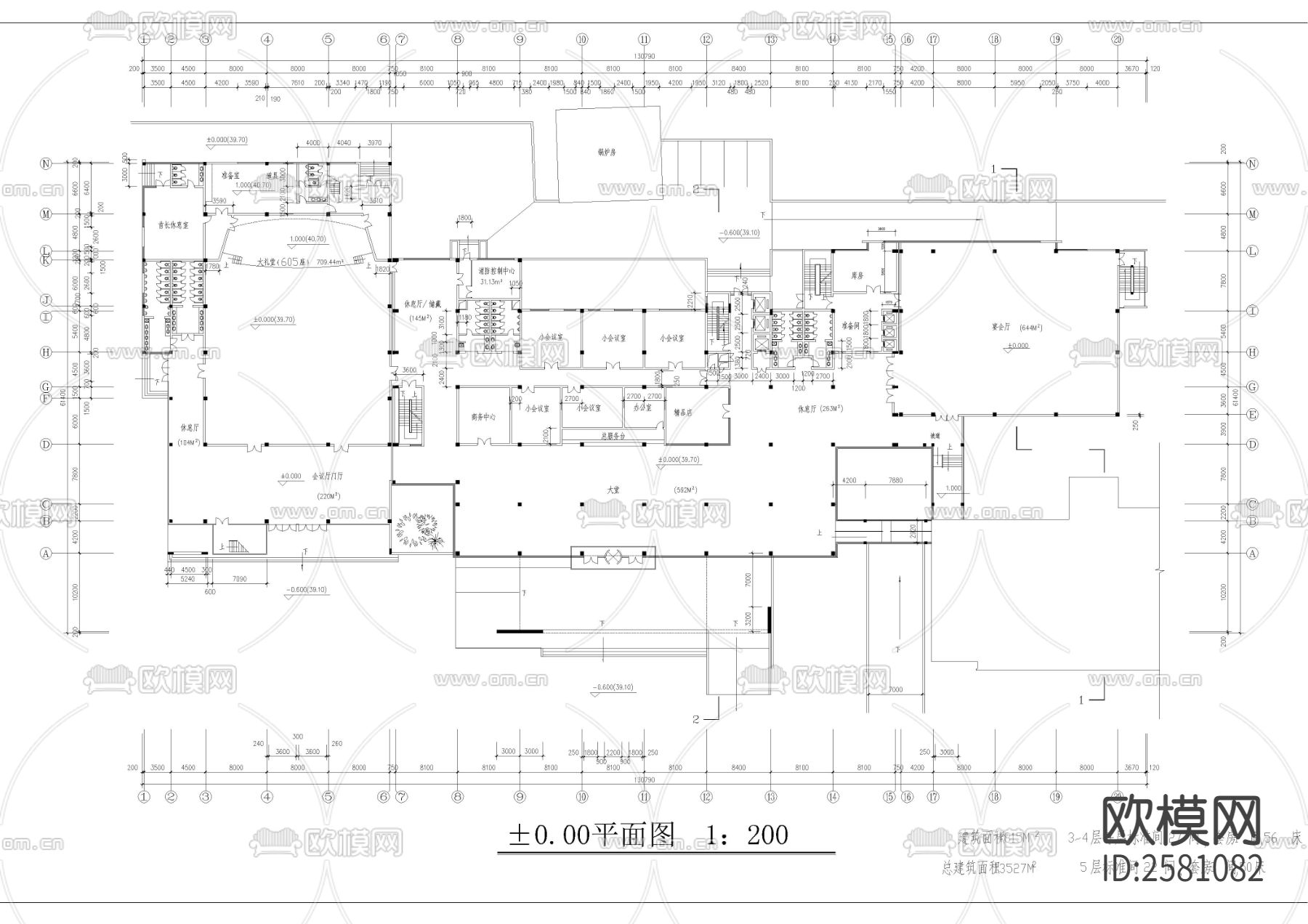 某賓館和會議中心全套建筑CAD施工圖下載（渲染圖2）