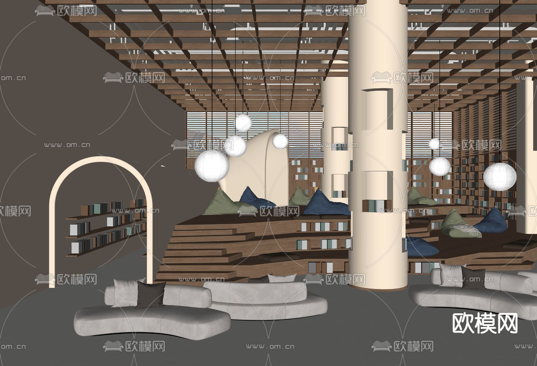 现代书吧su模型下载（渲染图2）