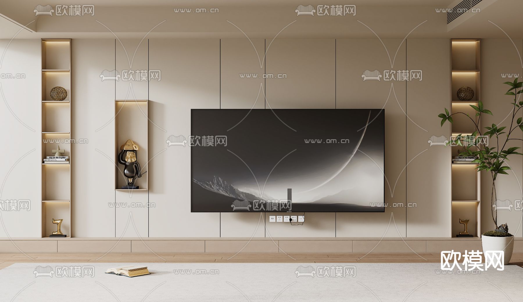 奶油电视背景3d模型下载