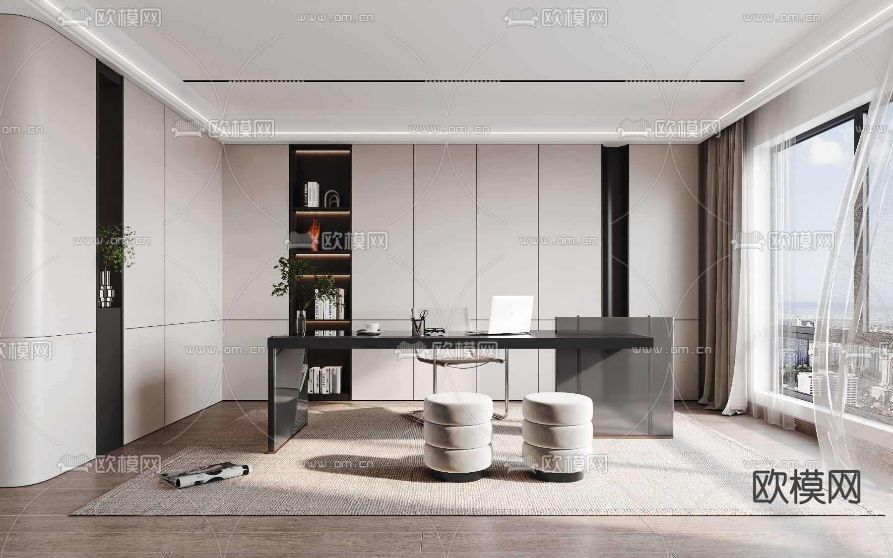 现代书房3d模型下载