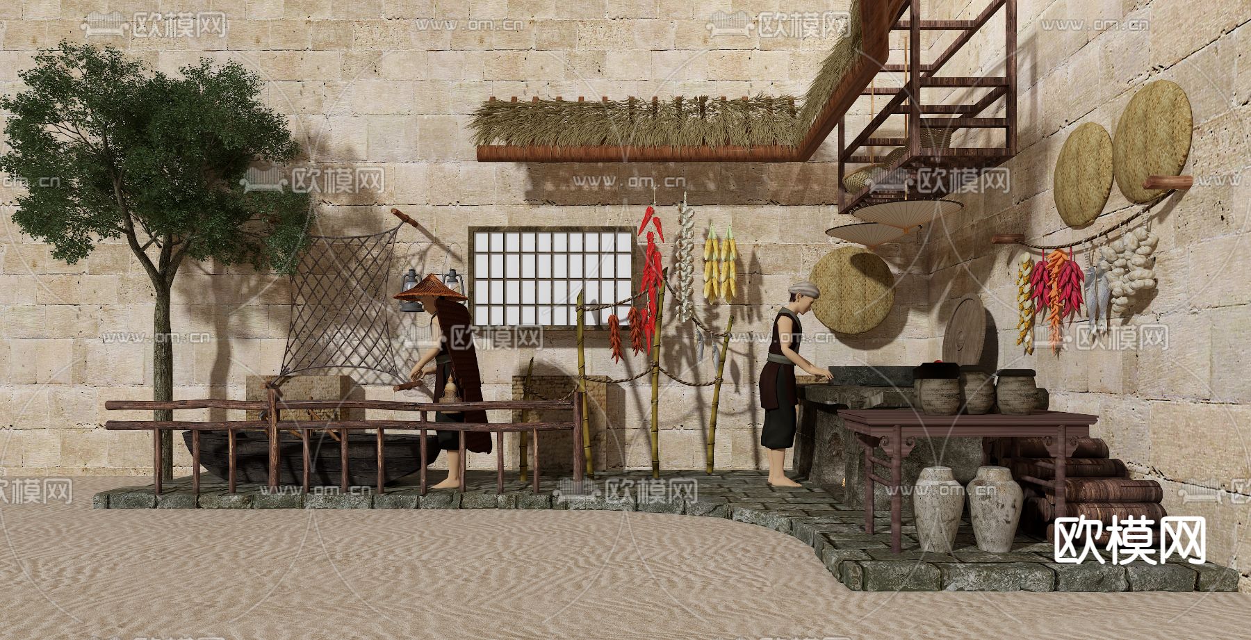 民俗农家乐 土灶小品3d模型下载