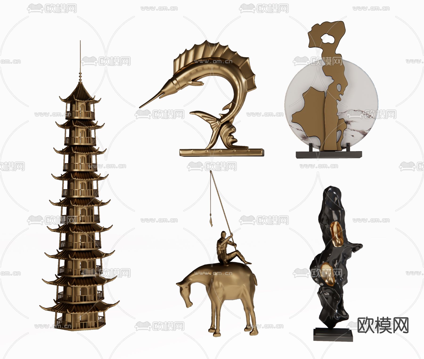 新中式雕塑su模型下载（渲染图1）