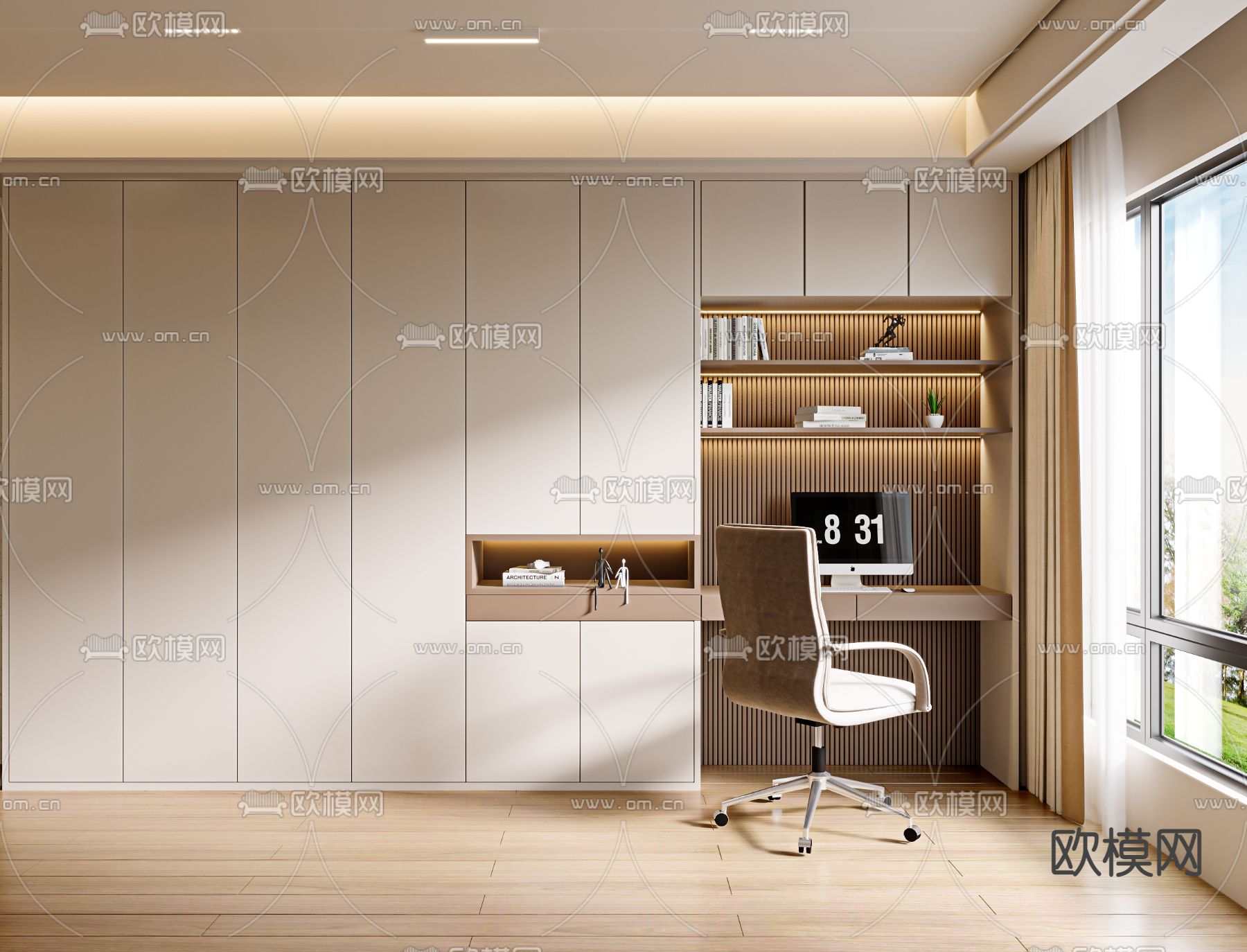 一体式衣柜 书桌椅3d模型下载